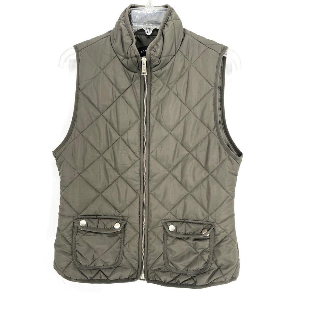Olive Green Lightweight Puffer Jacket Women's Medium Quilted Vest